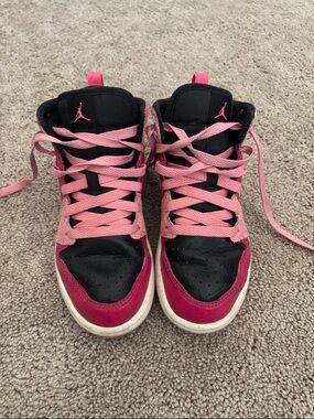 Jordan Kids Black and Pink High-Top Sneakers
